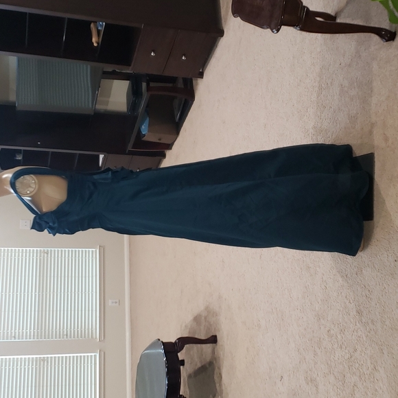 David's Bridal 8 teal satin one shoulder gown 3d ribbon adornments ruched - Picture 11 of 12